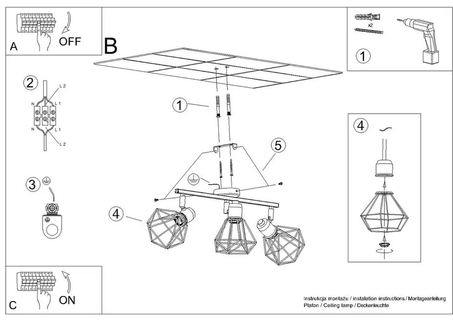 Czarna lampa sufitowa ø 10 cm Varpu – Sollux
