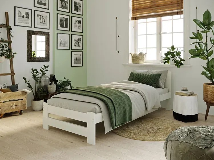 Białe Pojedyncze Łóżko W Stylu Skandynawskim 100X200 N2-A40