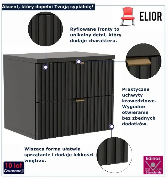 Czarna wisząca szafka ryflowana P4-H62