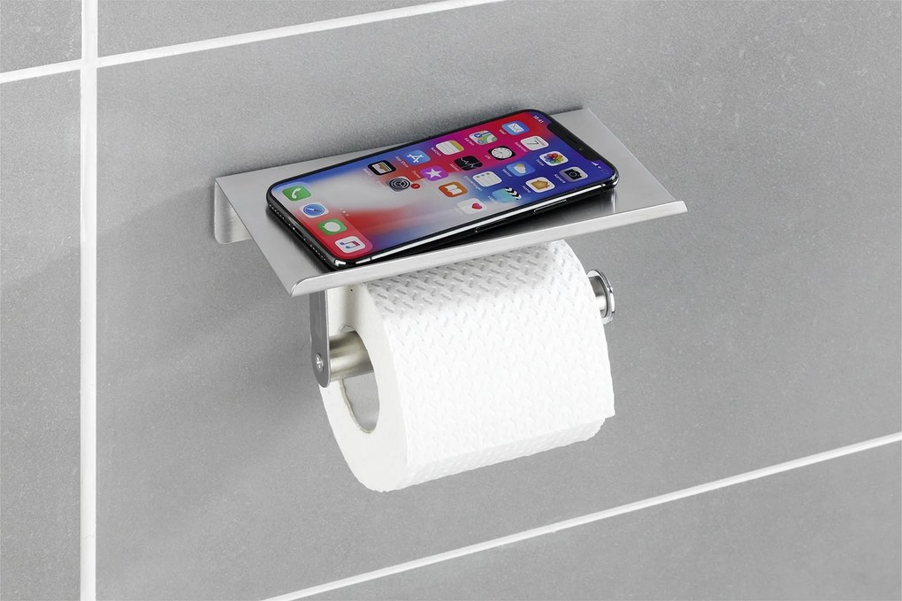 Uchwyt na papier toaletowy z półką na telefon, stal nierdzewna