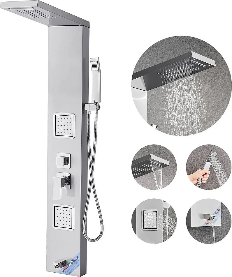 Kolumna Prysznicowa SucceBuy, z Głowicą Prysznicową z Efektem Deszczu, Systemem Panelu Prysznicowego Naściennego O Wysokim Ciśnieniu, Baterią 5-funkcyjną