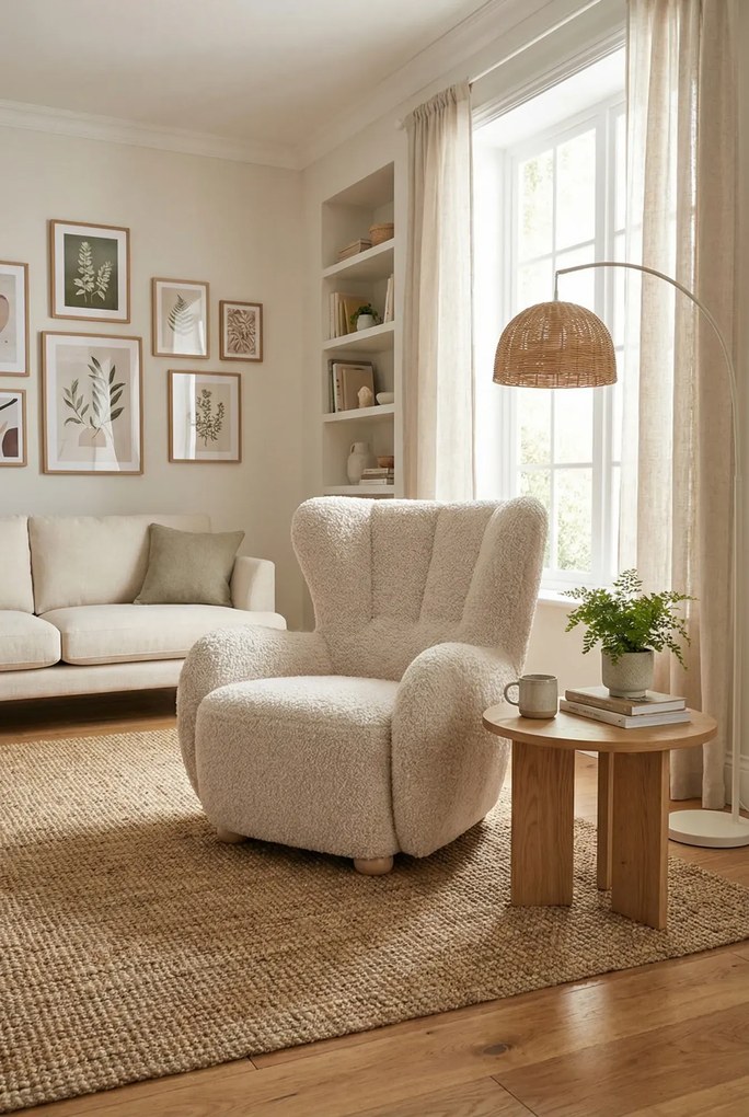 Kremowy skandynawski fotel włochacz K1-N12