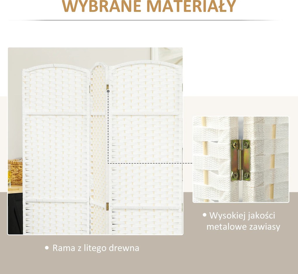 HOMCOM 6-częściowy dzielnik przestrzeni, składana osłona prywatności, ścianka osłonowa do salonu, sypialni, biura domowego, Biała