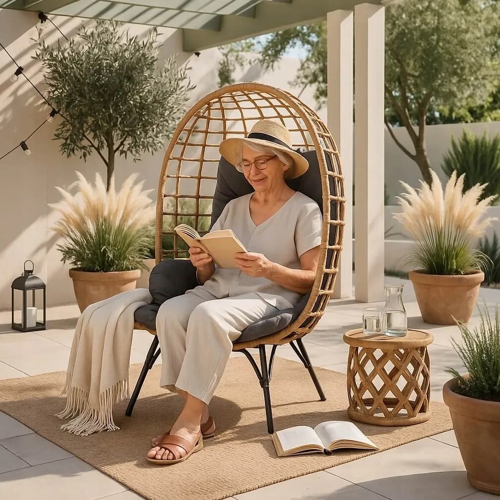 Fotel ogrodowy typu kokon Madison, szary, stojący