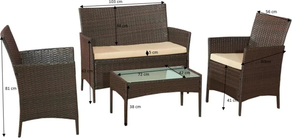 Zestaw mebli ogrodowych Kastelio 4-os. technorattan brąz 2 fotele sofa stolik