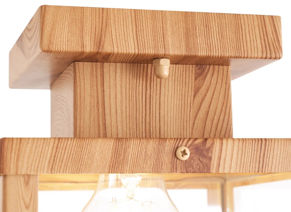 Industrialna lampa sufitowa zewnętrzna drewniana z przezroczystym szkłem - Rotterdam