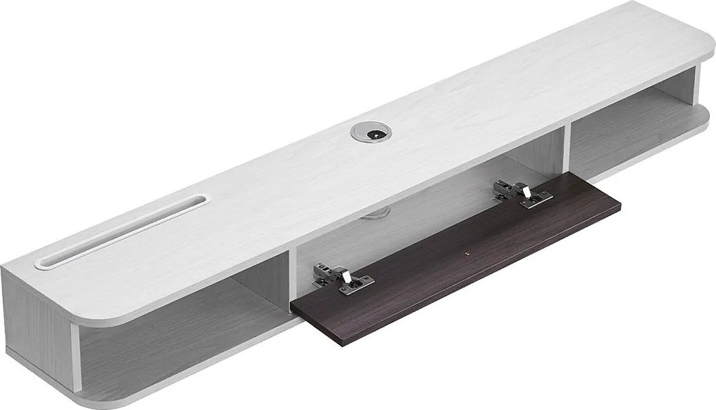 Mebel TV Pływający SucceBuy, Konsola Multimedialna Ścienna 140 cm Z Przechowywaniem, Biały