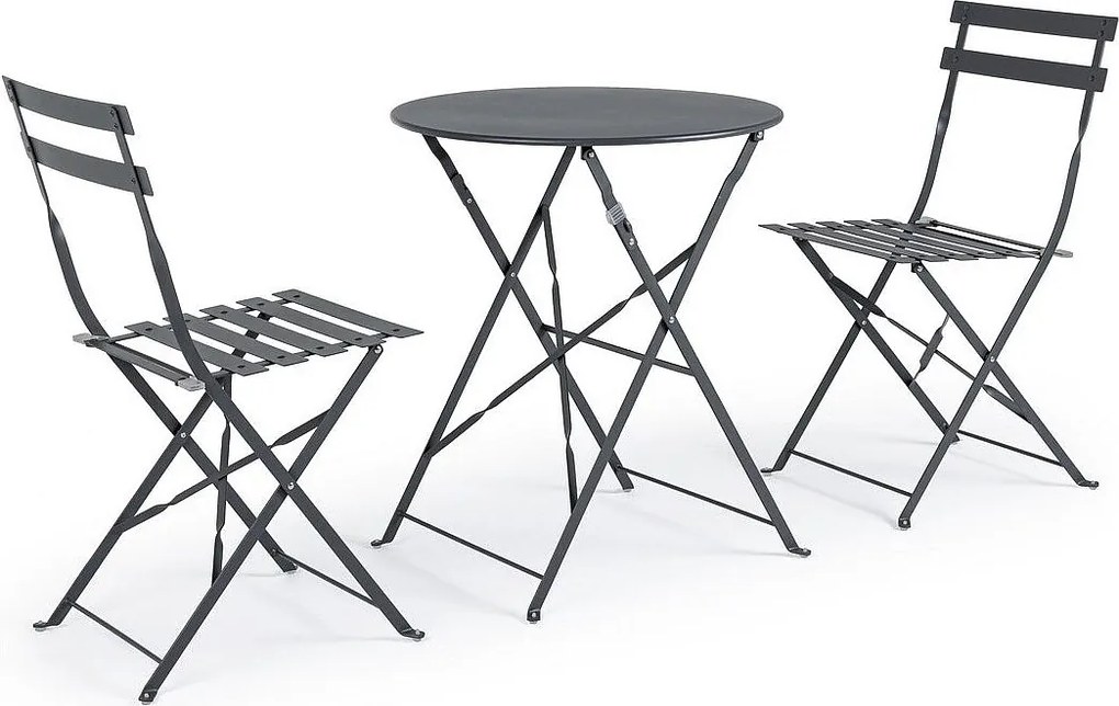 Zestaw Bistrot ze stołem i 2 krzesłami ze stali w kolorze antracytowym - WISSANT