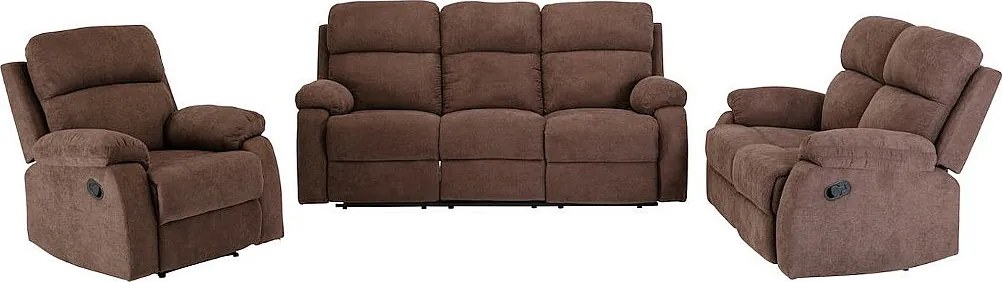Kanapy 3+2+1-osobowa TOLZANO z tkaniny, z manualną funkcją relax – kolor brązowy