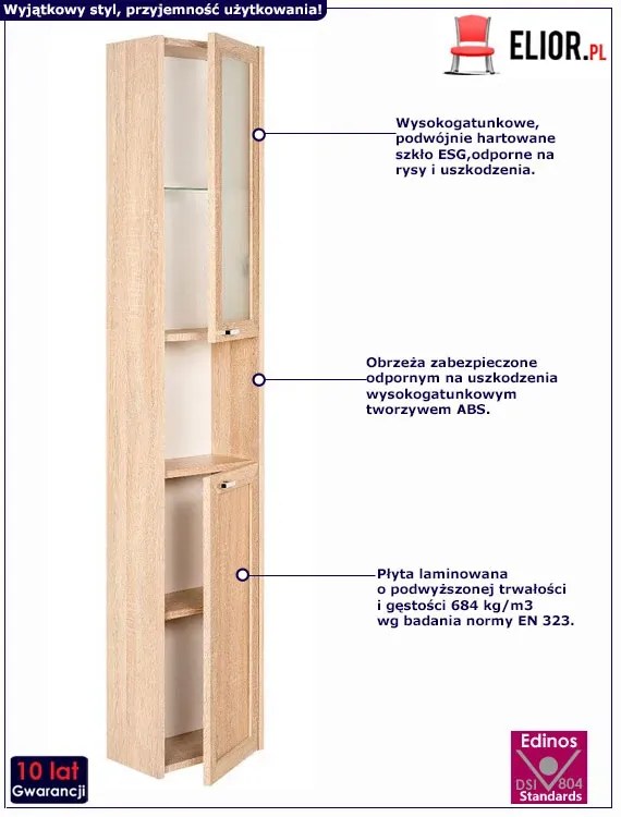 Wiszący słupek łazienkowy dąb sonoma - Medison 3X