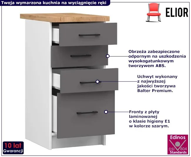 Szara wąska szafka kuchenna z szufladami - Vivienne 11X