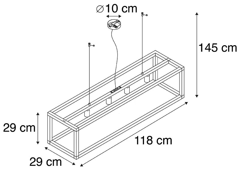 Przemysłowa lampa wisząca czarna 4-źródła światła 118cm - Big CagePrzemysłowy Oswietlenie wewnetrzne