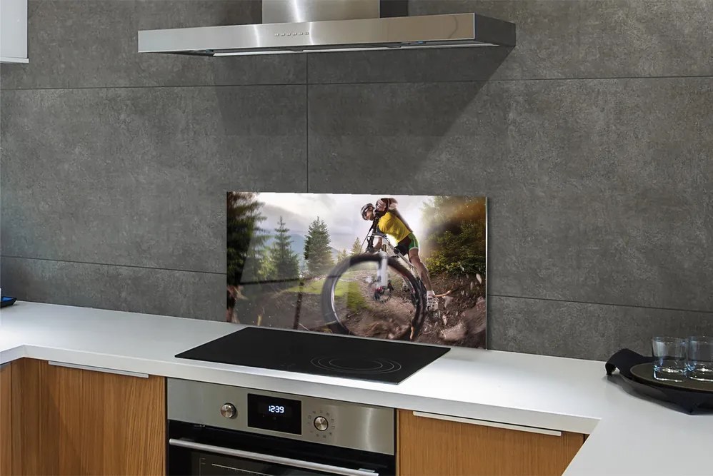 Panel szklany do Kuchni Rower w Górskiej Scenerii