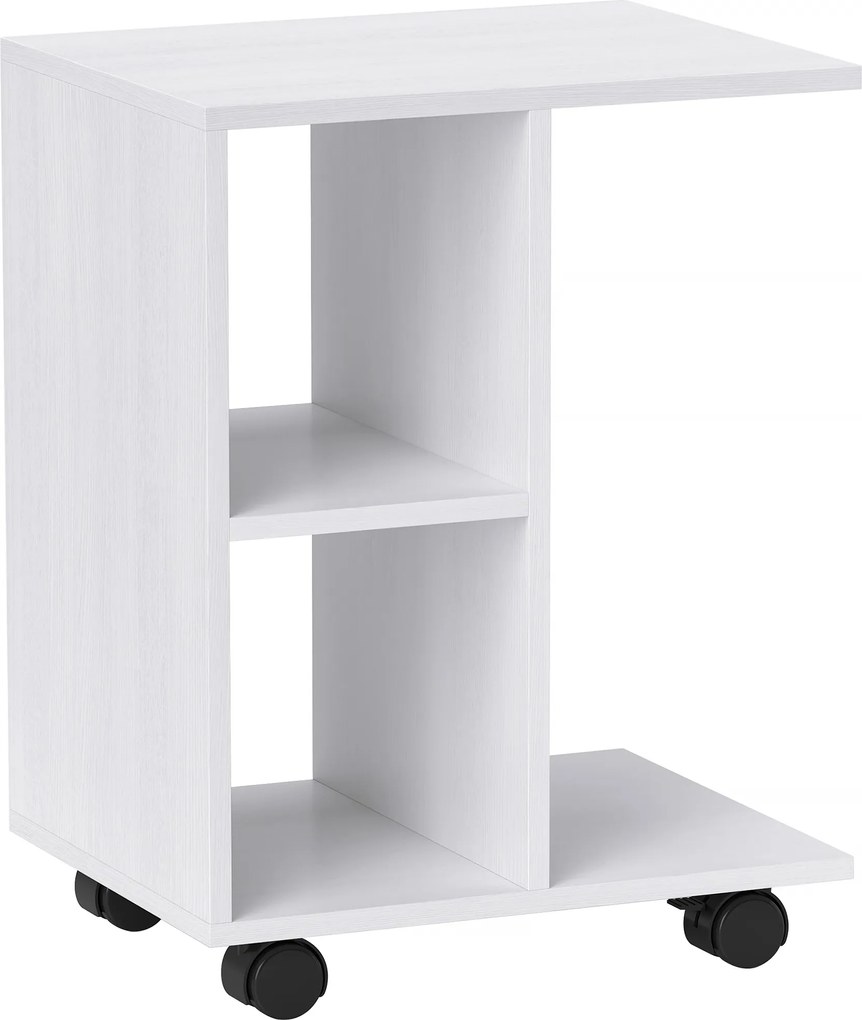 HOMCOM Stolik pomocniczy w kształcie C, kawowy, do kanapy, biurko narożne, na kółkach, płyta wiórowa E1, 45 x 35 x 58 cm, Biały
