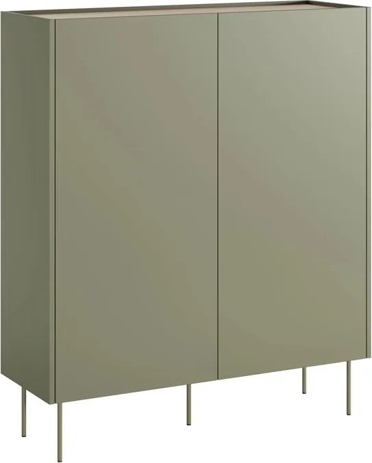 Komoda wysoka Desin 120 cm dwudrzwiowa z ukrytymi szufladami - oliwka / dąb nagano