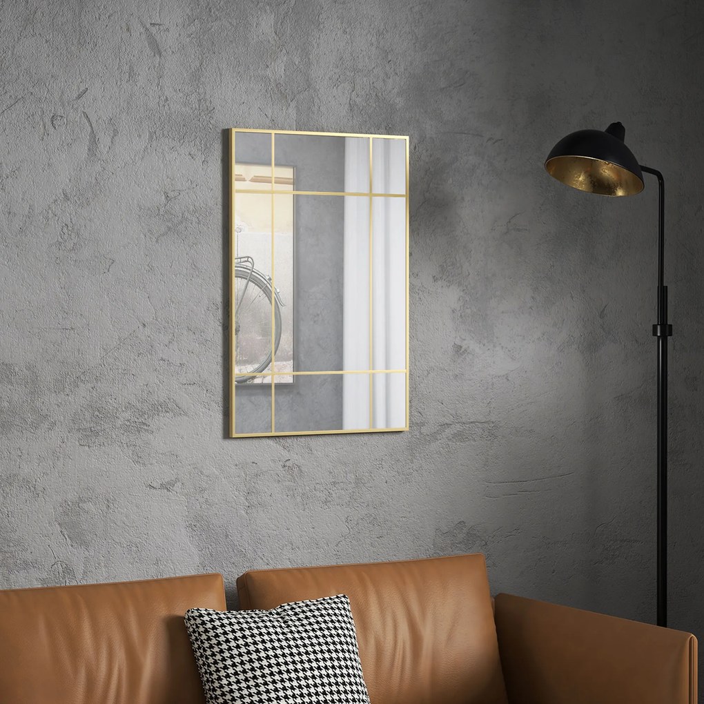 HOMCOM Lustro ścienne, dekoracyjne lustro z metalową ramą, złote pasy, wielowarstwowe szkło, 90S x 2G x 60W cm | Aosom PL
