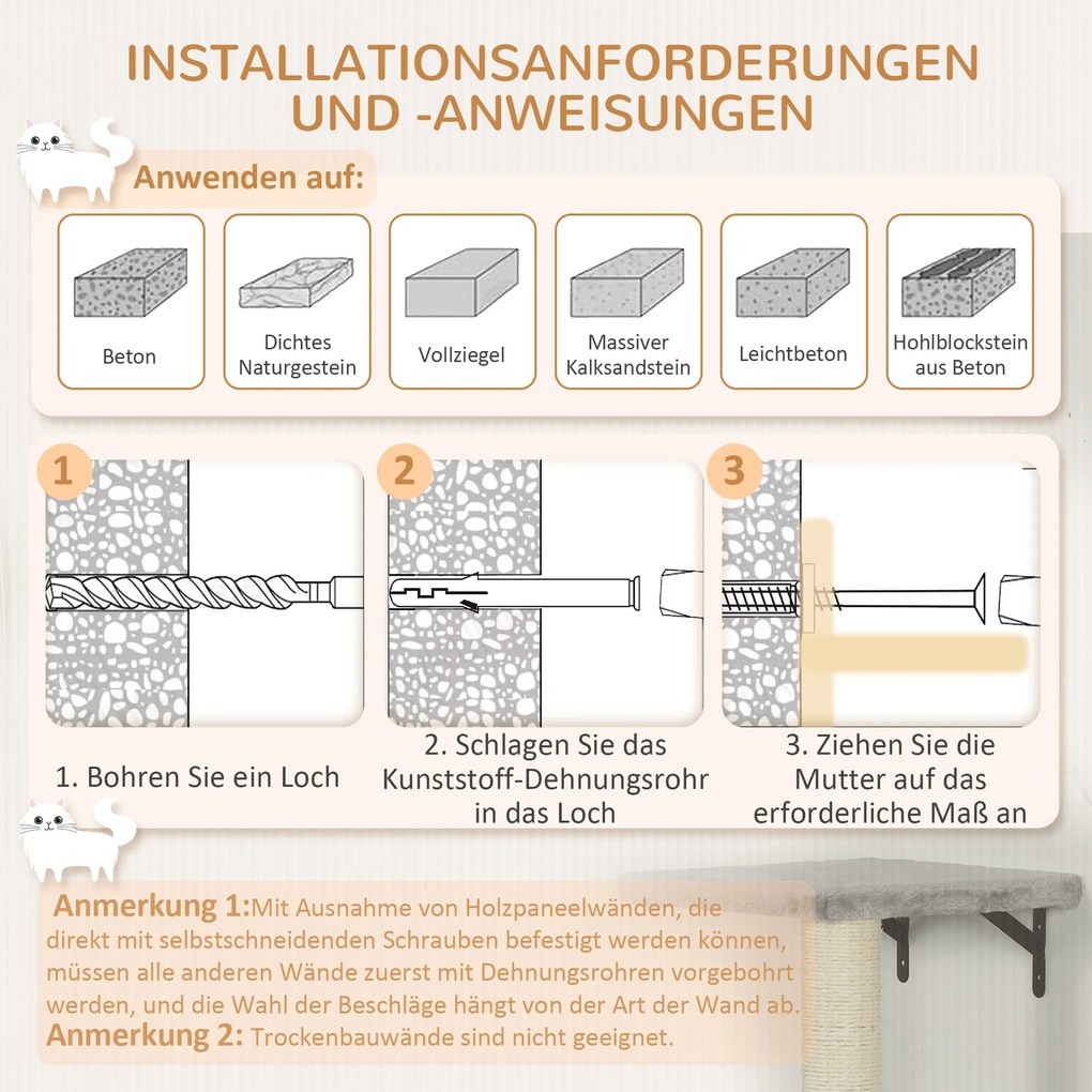 PawHut Ścianka Wspinaczkowa dla Kotów 7-częściowy Zestaw z Domkiem, Platformy, Szara