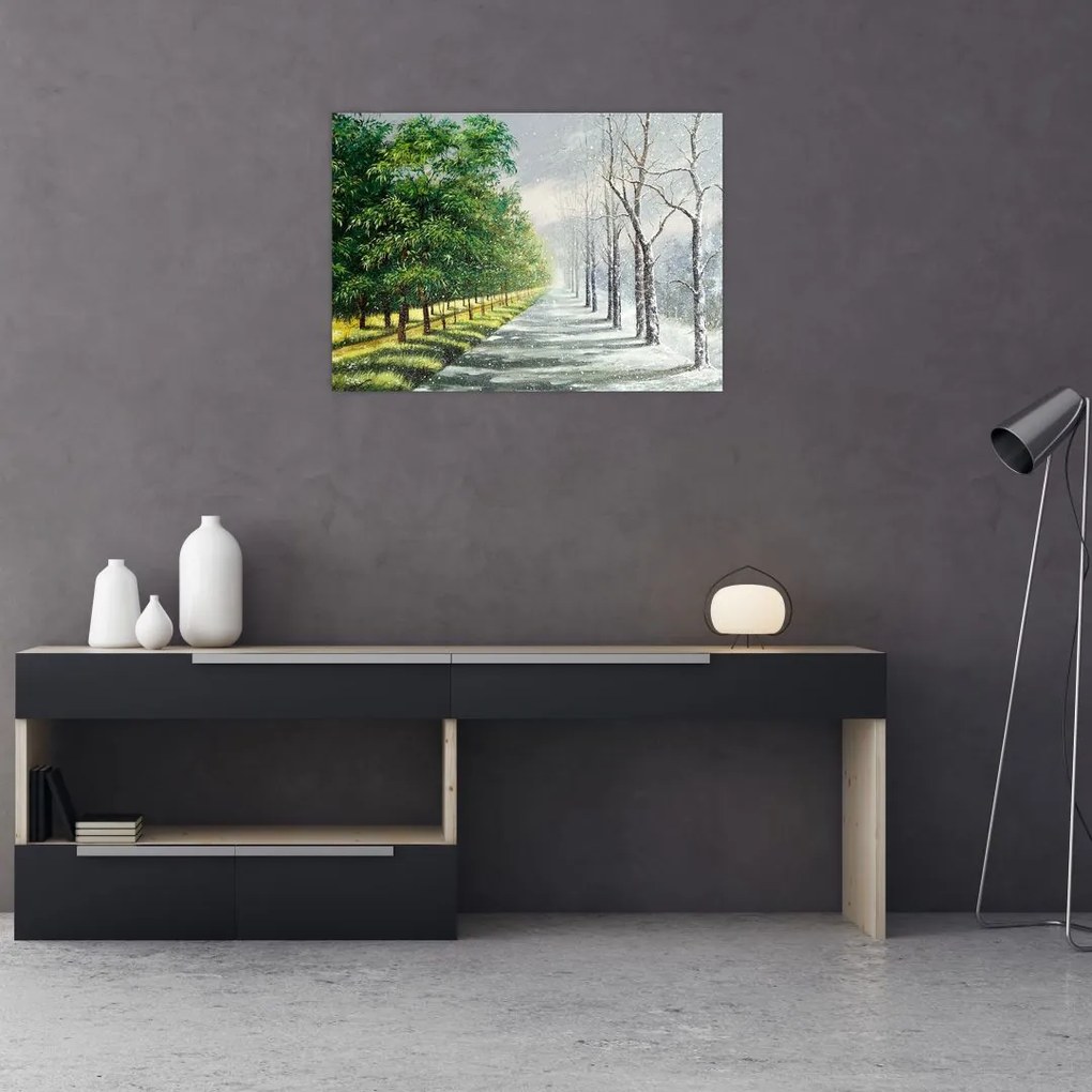 Obraz na szkle - Zima kontra lato (70x50 cm)