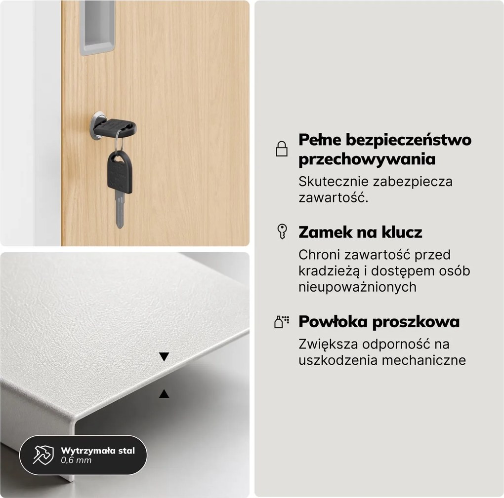 Wąska szafka ubraniowa BHP Igor 1 Plus, 31,6x45x185 cm, biały/dąb sonoma