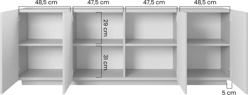 Komoda Asha 200 cm czterodrzwiowa na cokole - kaszmir
