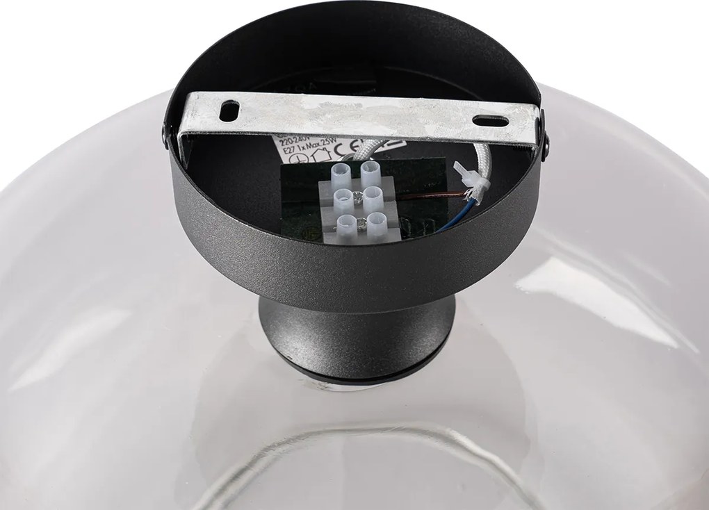 Plafon art deco czarny z przydymionym szkłem - Bizle