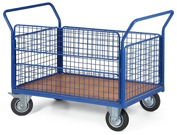 Wózek platformowy z burtami z siatki, 1200 x 800 mm, nośność 300 kg, koła 160 mm z czarną gumą