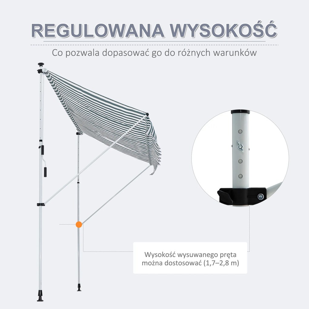 Outsunny markiz markiza zaciskowa składane ramię korbka ręczna balkon 3 x 1,5 m aluminiowy zielony
