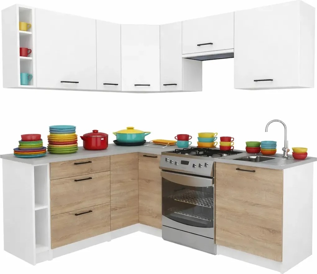 Narożne meble do kuchni dąb sonoma + biały  K6-K63