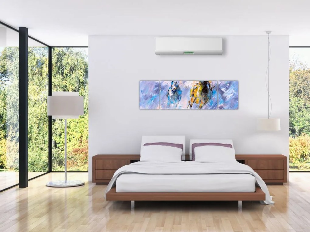 Obraz biegnących koni, obraz olejny (170x50 cm)