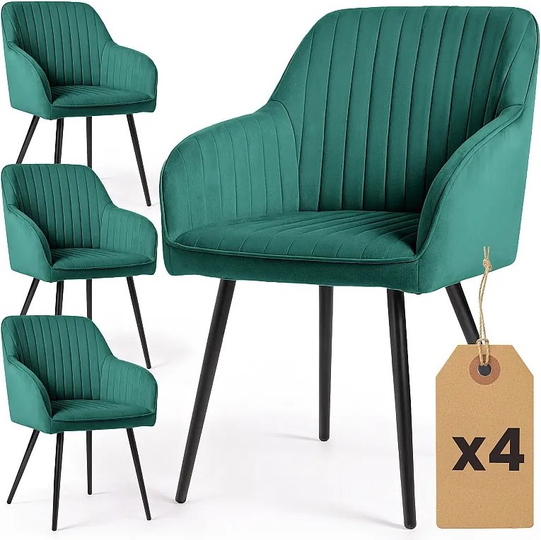 4x Welurowe krzesło tapicerowane z przeszyciami Butelkowa Zieleń FLORENCE Czarne nogi