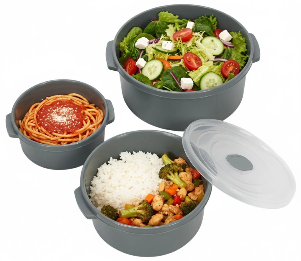 Pojemniki na żywność do mikrofalówki, okrągłe, 3 różne rozmiary