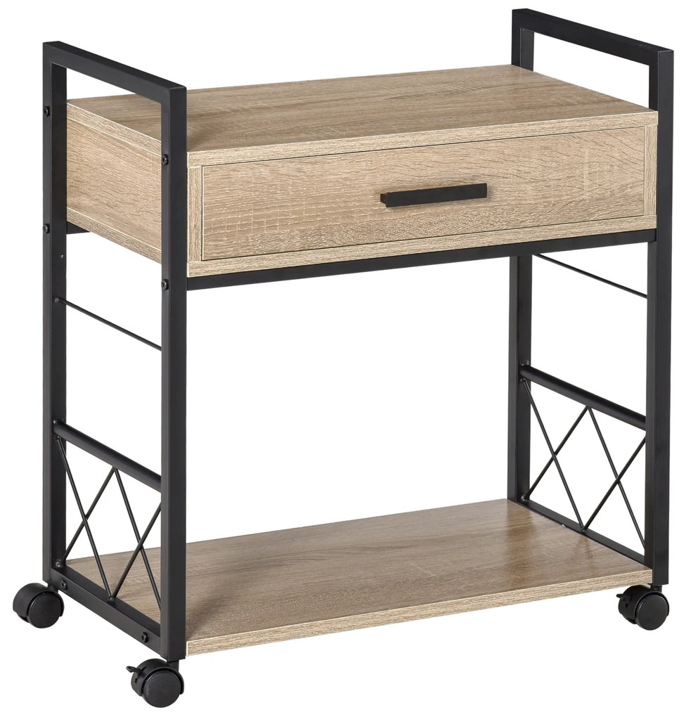 HOMCOM Wózek Kuchenny na Kółkach z Szufladą i Półkami Naturalny Kolor Praktyczny i Mobilny Stolik Serwujący | Aosom PL