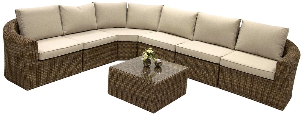 Rattanowy zestaw narożny modułowy BORNEO LUXURY dla 6 osób (brązowy)