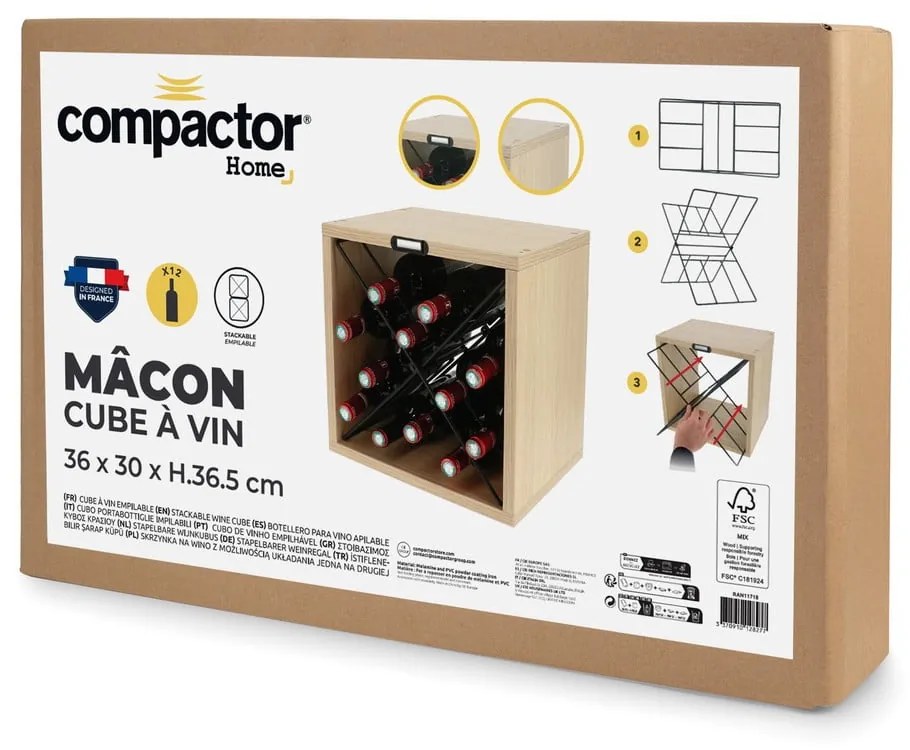 Regał na wino w dekorze jesionu w naturalnym kolorze liczba butelek 12 36,5x36x29 cm Macon – Compactor