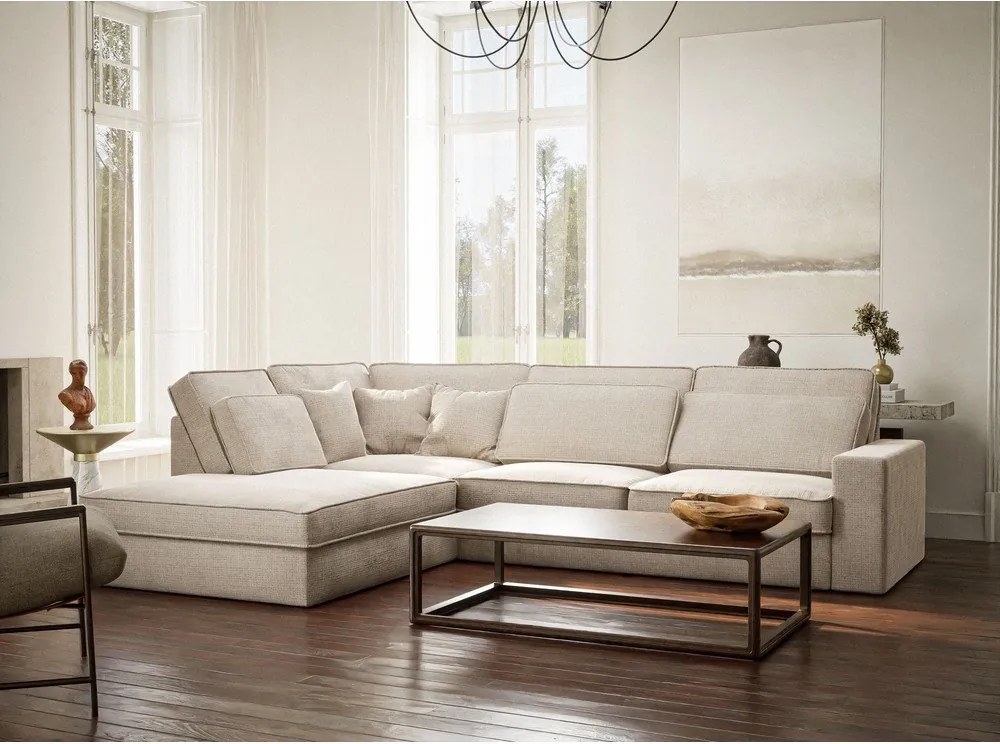 Kremowy narożnik z tkaniny szenilowej (lewostronny/w kształcie litery L) Kirou – Maison de Rêve