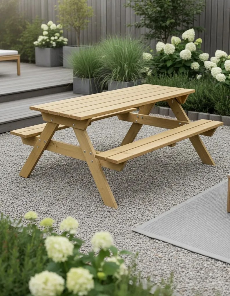 Drewniany stół ogrodowy z dwoma ławkami S0-S66