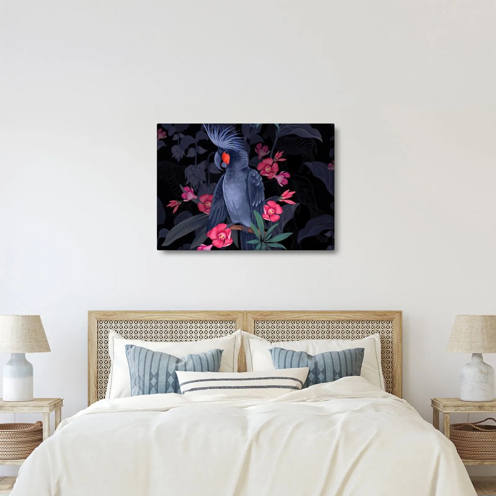 Obraz - Papuga wśród kwiatów (70x50 cm)