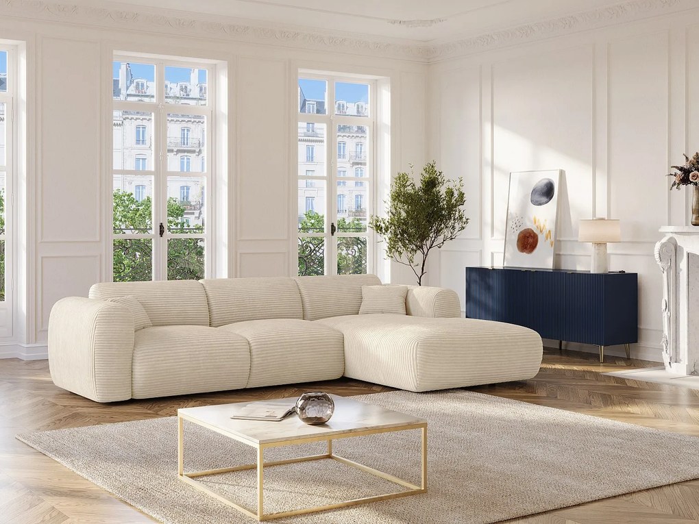 Kanapa narożna prawostronna dużych rozmiarów z beżowego sztruksu - POGNI marki Maison Céphy