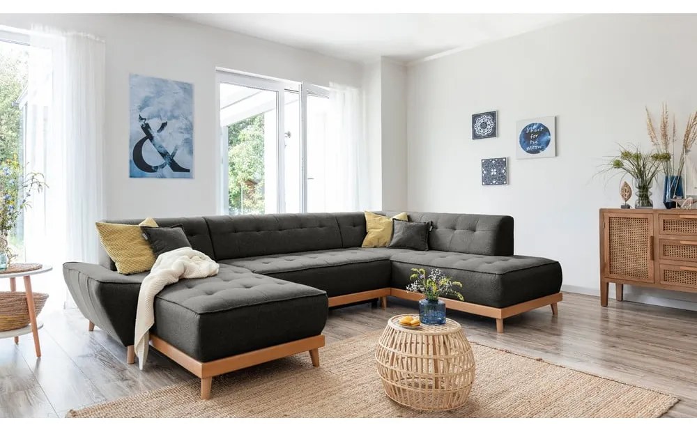 Ciemnoszara rozkładana sofa w kształcie litery "U" Miuform Dazzling Daisy, prawostronna