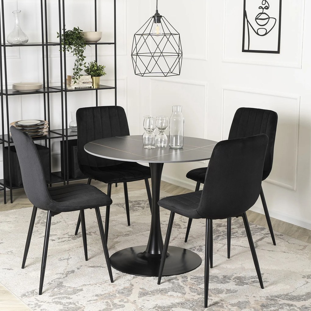 Stół Okrągły SANDER 90 cm Ceramiczny Czarny do Salonu Nowoczesny Glamour