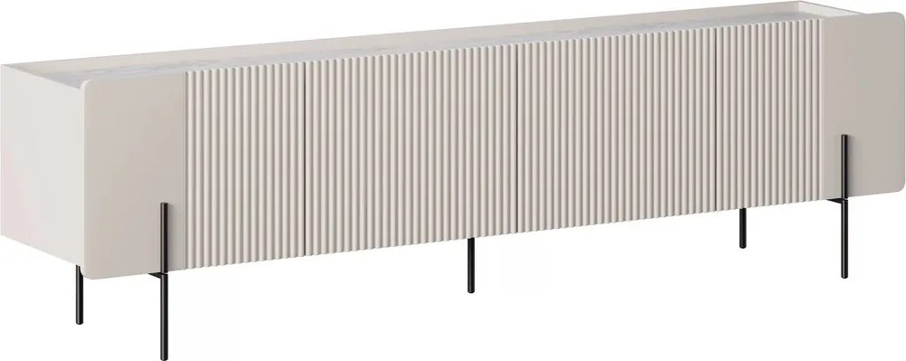 Szafka RTV Malmi 200 cm - kaszmir / crema bianca / czarne nóżki