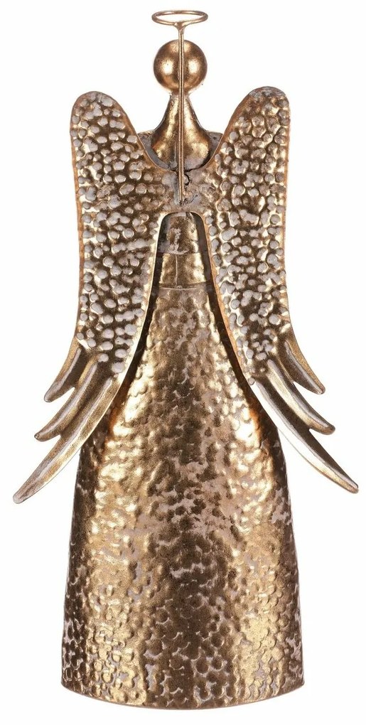Świąteczna metalowa dekoracja Anioł 42 cm zsercem, złota, 42 cm