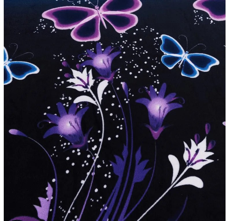 PrzytulneMieszkanie.pl Prześcieradło z mikropluszu VIOLET BUTTERFLY 200x200 cm ciemnoniebieskie