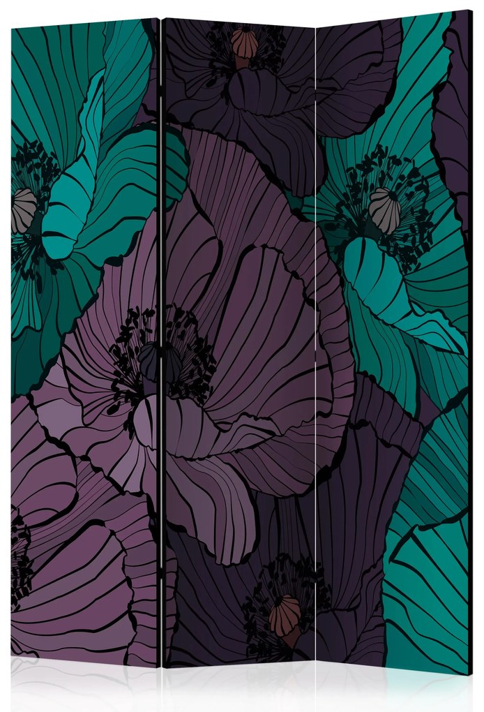 Parawan akustyczny Kwiaty 135x172 cm 3-częściowy niebieski ARTGEIST B