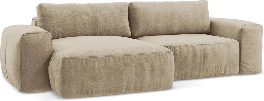 Jasnobrązowy rozkładany narożnik z tkaniny szenilowej (lewostronny/z szezlongiem) Kuki – Makamii