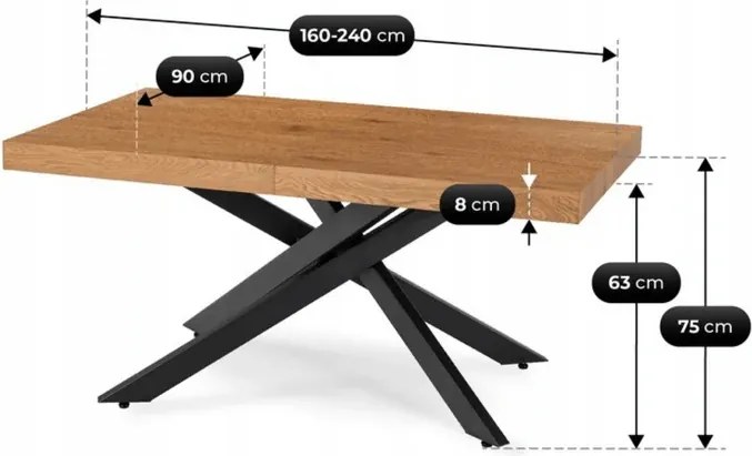 Zestaw Stół Prostokątny Rozkładany HAMPTON 160-240 cm Dąb/Czarny i 4 Krzesła Tapicerowane BRESSO Beżowe