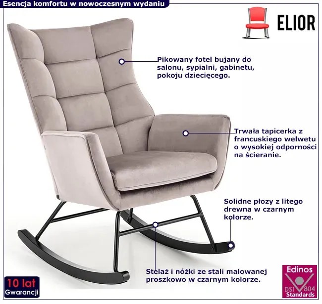 Beżowy welwetowy pikowany fotel bujany - Cirisu