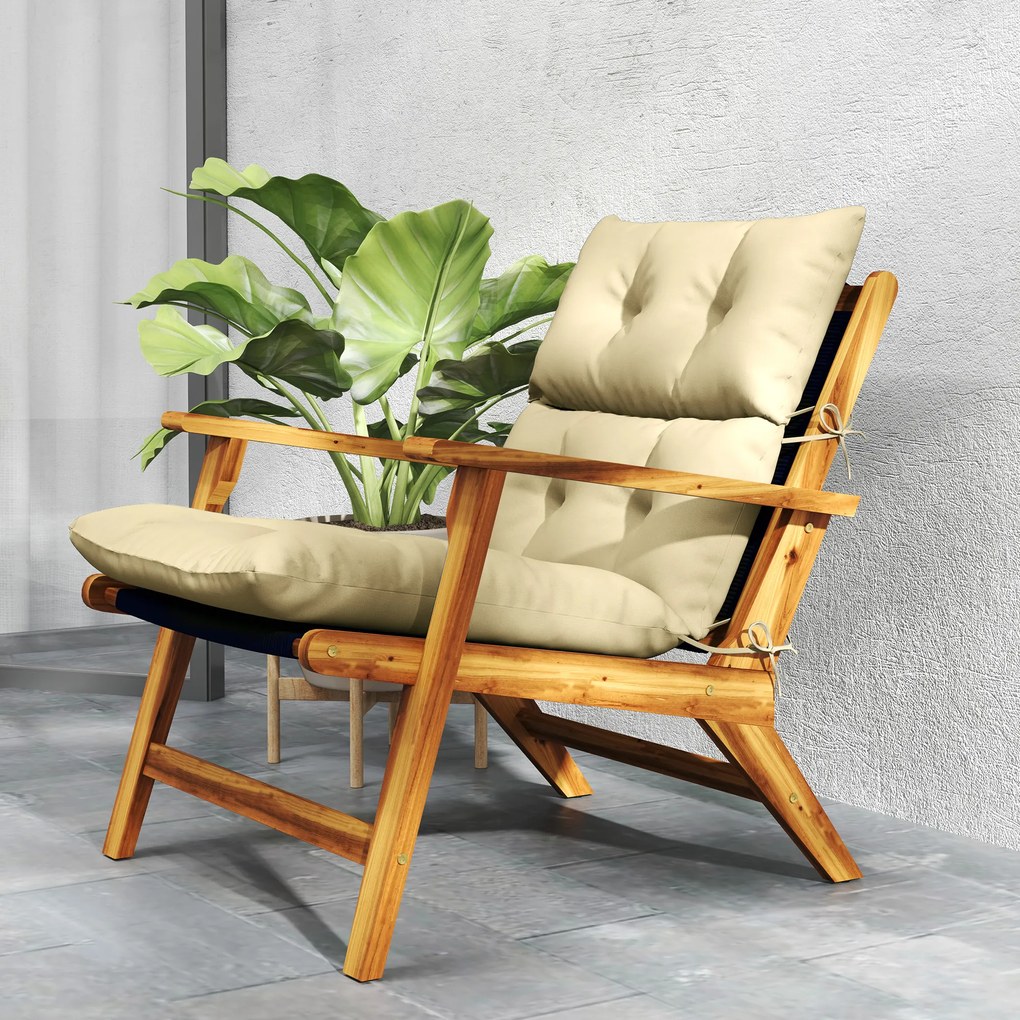 Outsunny Poduszka na Siedzisko, Gruba Poduszka Polstrowana do Mebli, z Oparciem, na Krzesło Huśtawkowe, Do Użycia Wewnątrz i na Zewnątrz, Beżowa