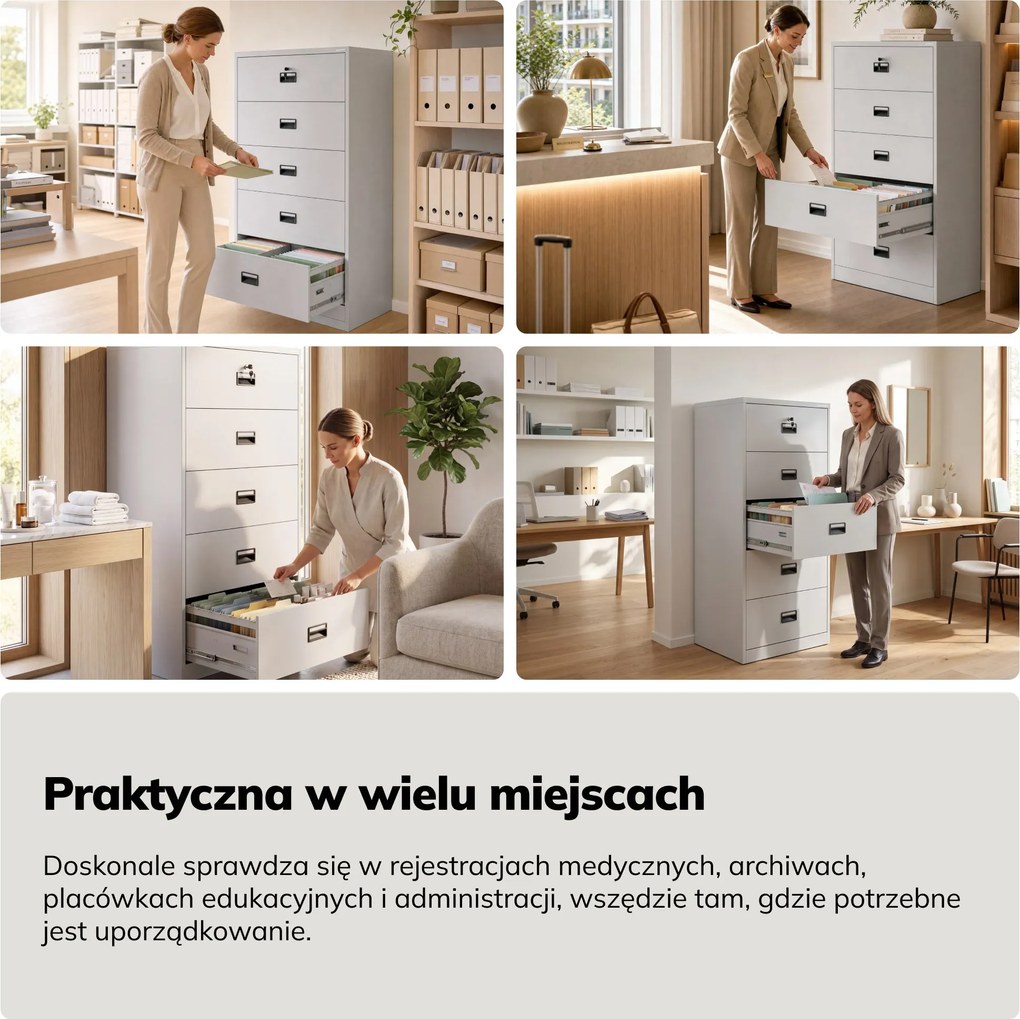 Szafa kartotekowa metalowa z 5 szufladami szara, 900x1620x600 mm: SARA XL V5