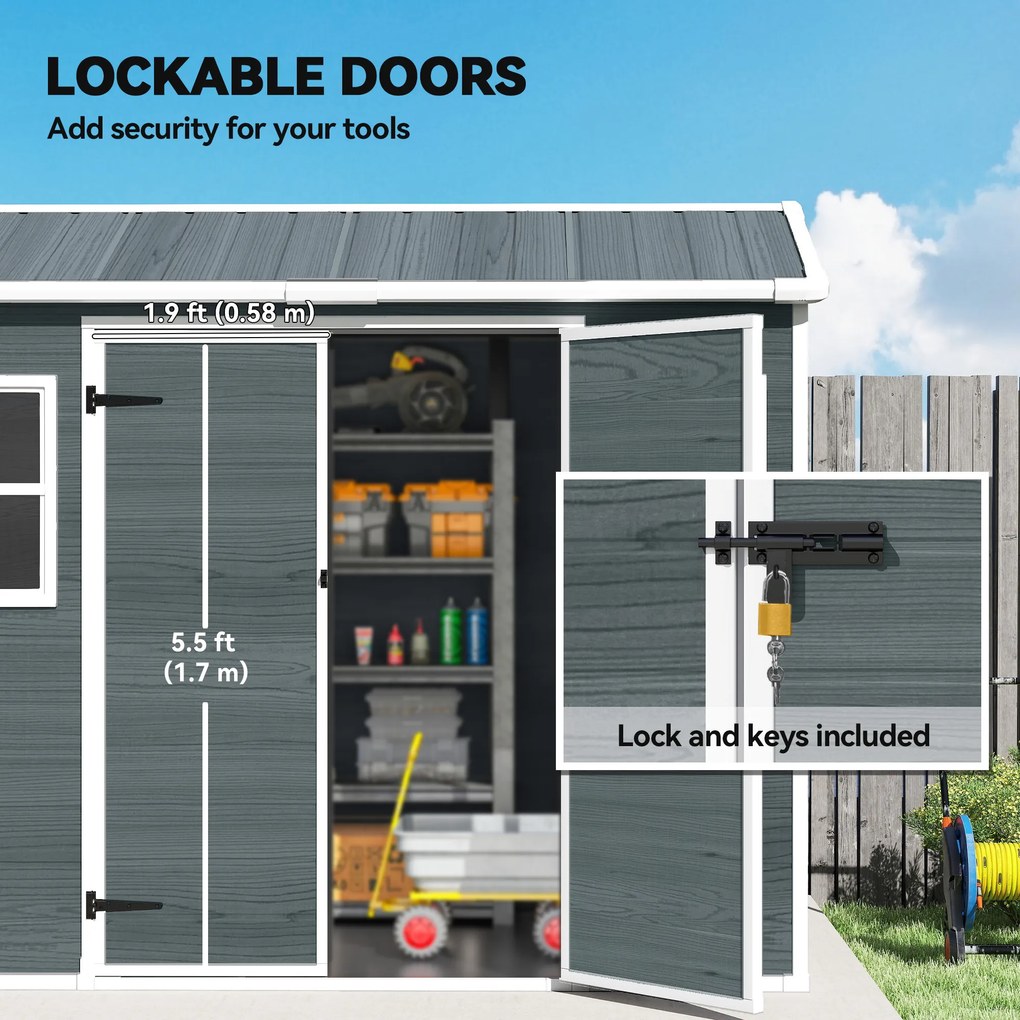 Outsunny Domek na narzędzia 2,77 m², styl drewniany, 2 okna, podwójne drzwi, wentylacja, podłoga, zamek, rękawice | Aosom PL